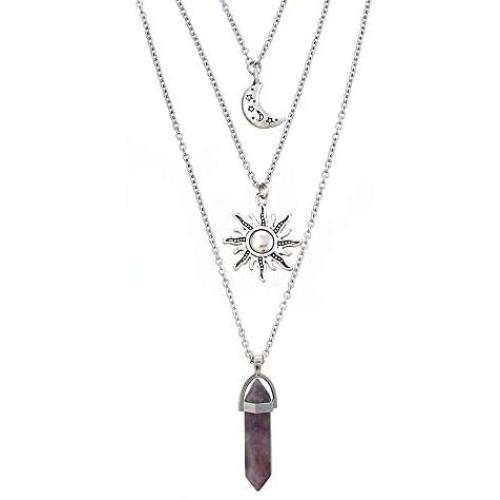 MJartoria Gothic Necklaces Chakra Sun and Moon Charm Pendant Multlayered Alloy Chain Choker Necklace Set Gothic Jewelry