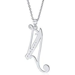 Abc Cubic Zirconia Pave CZ Cursive Script Letter Alphabet Initial Pendant Necklace For Teen Women 925 Sterling Silver
