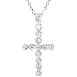 925 Sterling Silver Cross Necklace Jewelry Girls Kids Christening Pendant CZ 16''