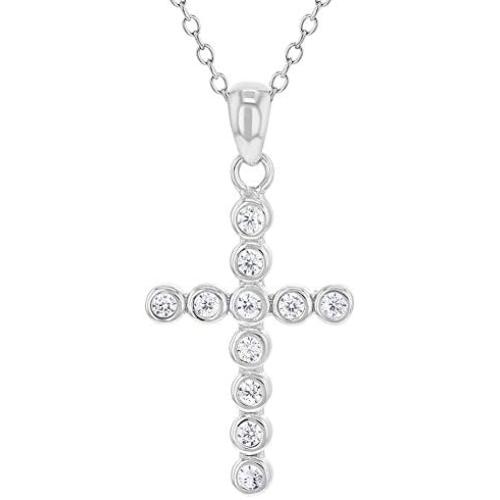 925 Sterling Silver Cross Necklace Jewelry Girls Kids Christening Pendant CZ 16''