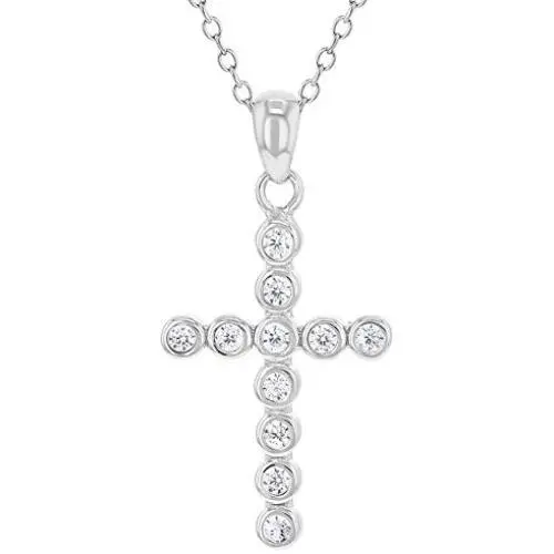 925 Sterling Silver Cross Necklace Jewelry Girls Kids Christening Pendant CZ 16'' 925 Sterling Silver Cross Necklace Jewelry Girls Kids Christening Pendant CZ 16''