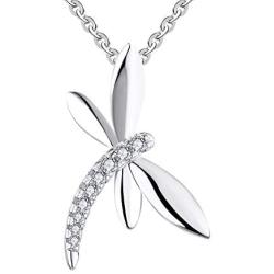 JO WISDOM Women Dragonfly Necklace,925 Sterling Silver Cubic Zirconia Dragonfly Pendant Necklace,Jewelry for Women