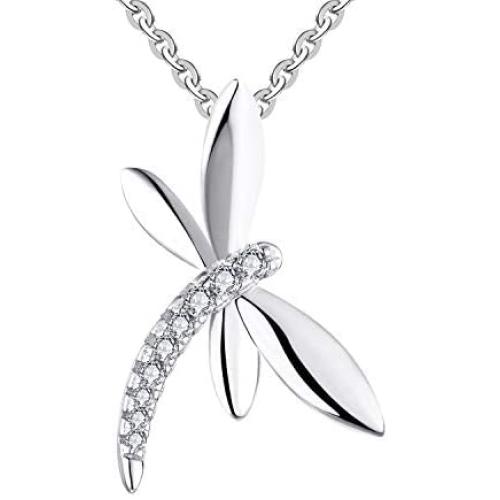 JO WISDOM Women Dragonfly Necklace,925 Sterling Silver Cubic Zirconia Dragonfly Pendant Necklace,Jewelry for Women