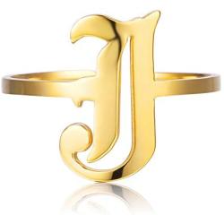 ZRAY Letter Rings for Women Personalized Rings Initial Rings 18K Gold Plated Adjustable Old English Name Rings A-Z Bridesmaid Gift for Girls