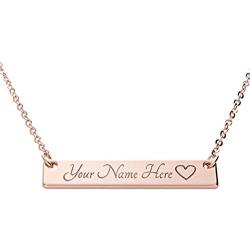 Customizable Your Name Bar Necklace Custom Jewelry Plated in 16k Rose Gold - Personalized Engraved Accessories for Wedding, Birthday, Graduation, Mothers Day, Christmas - With Present Box