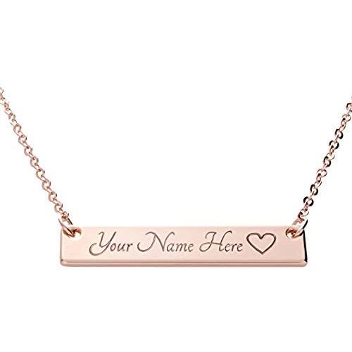 Customizable Your Name Bar Necklace Custom Jewelry Plated in 16k Rose Gold - Personalized Engraved Accessories for Wedding, Birthday, Graduation, Mothers Day, Christmas - With Present Box