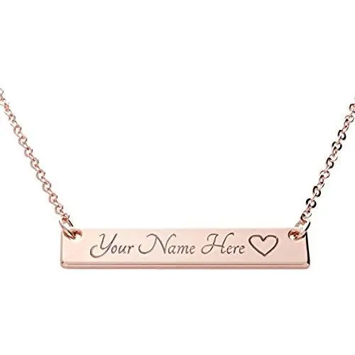 Customizable Your Name Bar Necklace Custom Jewelry Plated in 16k Rose Gold - Personalized Engraved Accessories for Wedding, Birthday, Graduation, Mothers Day, Christmas - With Present Box Customizable Your Name Bar Necklace Custom Jewelry Plated in 16k Rose Gold - Personalized Engraved Accessories for Wedding, Birthday, Graduation, Mothers Day, Christmas - With Present Box