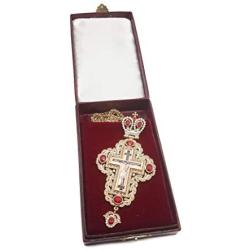 Pectoral Cross Red Zircons Crystallized Christian Priest Bishop Crucifix Pendant Necklace 20'' in Gift Box