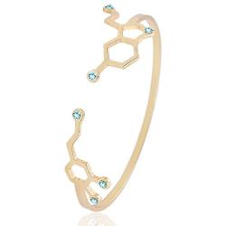 SENFAI Dopamine Serotonin Birthstone Cuff Bracelet 3 Tone Adjustable Great Gift for Women (March, gold-plated-brass)