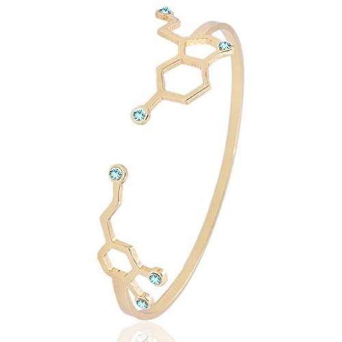 SENFAI Dopamine Serotonin Birthstone Cuff Bracelet 3 Tone Adjustable Great Gift for Women (March, gold-plated-brass)