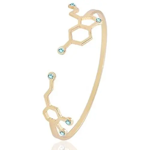 SENFAI Dopamine Serotonin Birthstone Cuff Bracelet 3 Tone Adjustable Great Gift for Women (March, gold-plated-brass)