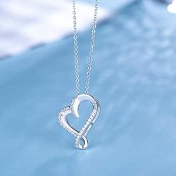 Women 925 Sterling Silver Infinity Heart Necklace Billie Bijoux Endlessness Love Platinum Plated Diamond Pendant Women Gift for Valentines Day Mothers Day