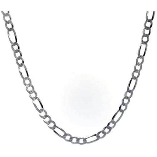 Pori Jewelers 925 Sterling Silver Figaro Pave Chain Necklace - 4mm - 7mm - Made in Italy