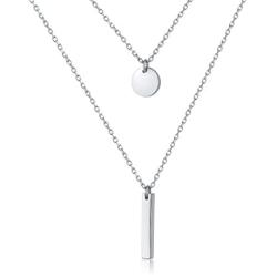 S925 Sterling Silver Bar Dot Vertical Double Layered Long Chain Choker Y Clavicle Necklace for Women Lady