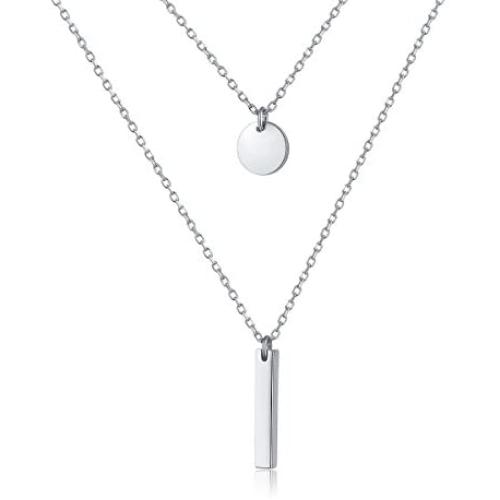 S925 Sterling Silver Bar Dot Vertical Double Layered Long Chain Choker Y Clavicle Necklace for Women Lady