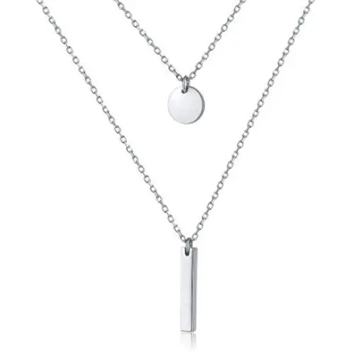 S925 Sterling Silver Bar Dot Vertical Double Layered Long Chain Choker Y Clavicle Necklace for Women Lady S925 Sterling Silver Bar Dot Vertical Double Layered Long Chain Choker Y Clavicle Necklace for Women Lady