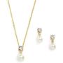 Mariell Gold CZ & Ivory Pearl Wedding Necklace and Earrings Jewelry Set for Bridesmaids & Brides