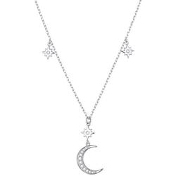 S925 Sterling Silver Jewelry Crescent Moon and Star Pendant Necklace…