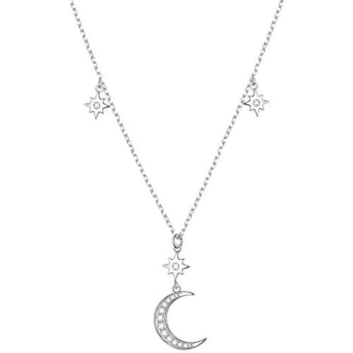 S925 Sterling Silver Jewelry Crescent Moon and Star Pendant Necklace…
