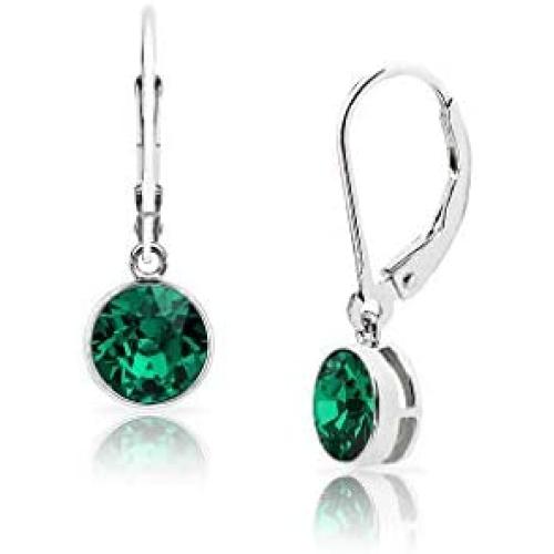SolidSilver - Sterling Silver 6mm Round Solitaire Dangle Leverback Earrings Made with Swarovski Crystal | Sterling Silver, Yellow & Rose Gold Dipped