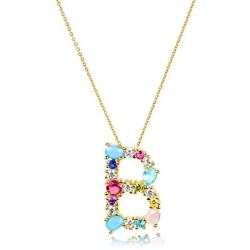 LAVLA Cubic Zirconia Initial Necklace for Women | Dainty Initial Necklace | 18k Gold Plated Colorful Crystal Letter Necklace for Girls