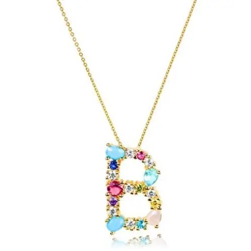 LAVLA Cubic Zirconia Initial Necklace for Women | Dainty Initial Necklace | 18k Gold Plated Colorful Crystal Letter Necklace for Girls LAVLA Cubic Zirconia Initial Necklace for Women | Dainty Initial Necklace | 18k Gold Plated Colorful Crystal Letter Necklace for Girls