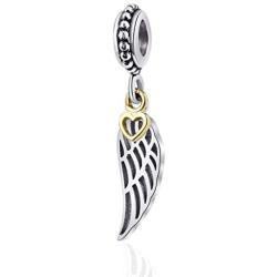 Sambaah Angel Wing Charm 925 Sterling Silver Wing Pendant Feather Charm Lucky Bracelets Charm