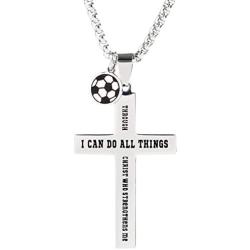 Palterwear Sport Necklace for Boys and Teens - Stainless Steel Pendant with Ball Charm and Inspirational Text (Soccer)