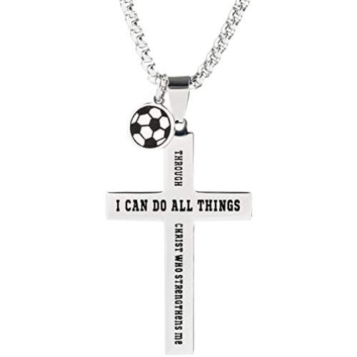Palterwear Sport Necklace for Boys and Teens - Stainless Steel Pendant with Ball Charm and Inspirational Text (Soccer)
