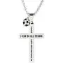 Palterwear Sport Necklace for Boys and Teens - Stainless Steel Pendant with Ball Charm and Inspirational Text (Soccer)