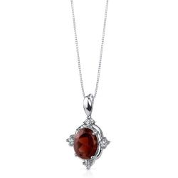 Peora Garnet Pendant Sterling Silver 2.25 Carats CZ Accents