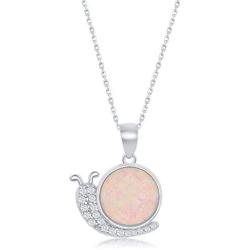 Created White Opal and Cubic Zirconia Snail/Unicorn/Teddy Bear/Angel Sterling Silver Pendant 18’’ Necklace Jewelry for Women or Teens