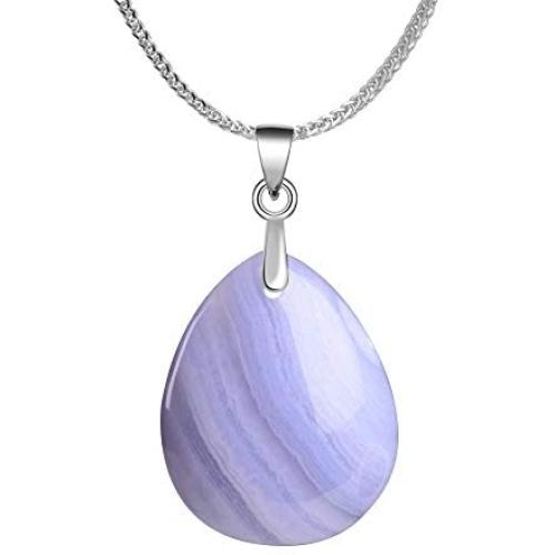 iSTONE 925 Sterling Silver Natural Gemstone Ladies Pendant Necklace, Gemstone Birthstone with 18'' Silver Chain