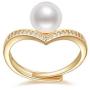 DENGGUANG Pearl Rings Adjustable Freshwater Cultured Pearl Open Ring with Cubic Zirconia Jewelry Gift for Women Girls Wife
