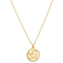 AUSIKA Dainty Medallion Cherub Pendant Necklace for Women 18k Gold Plated Chain Handmade Jewelry