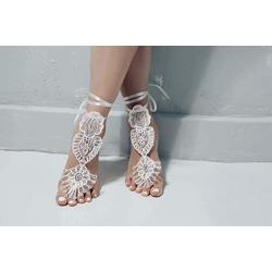 YiMinpwp Sparkly Lace Barefoot Bridal Sandals Wedding Shoes Sequin Swarovski Crystal Wedding Accessories