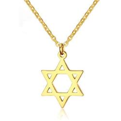 HMOOY Star of David Pendant Necklace, Stainless Steel Tiny Six-Pointed Megan Star Necklace Israel Jewish Jewelry for Women Men Hip Hop