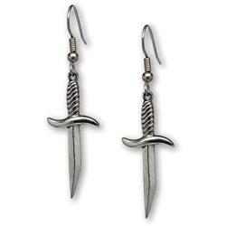 Gothic Dagger Sword Pirate Medieval Renaissance Silver Finish Dangle Earrings