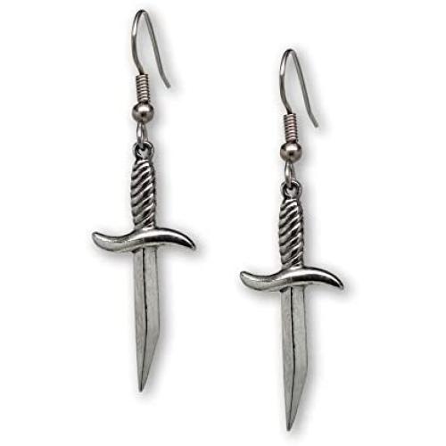 Gothic Dagger Sword Pirate Medieval Renaissance Silver Finish Dangle Earrings