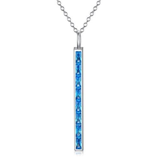 TOUPOP s925 Sterling Silver Crystal Birthstone Vertical Bar Pendant Necklace Jewelry Gifts for Women Teen Girls Birthday