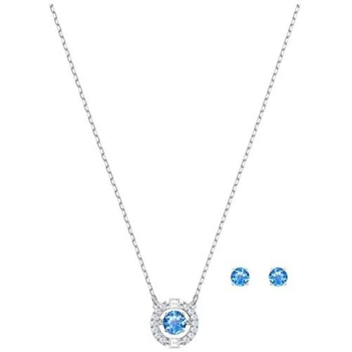 SWAROVSKI Crystal Blue Sparkling Dance Necklace and Earrings Set, Rhodium-Plated