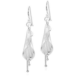 Captivating Flower Pod Calla Lily Floral .925 Sterling Silver Dangle Earrings