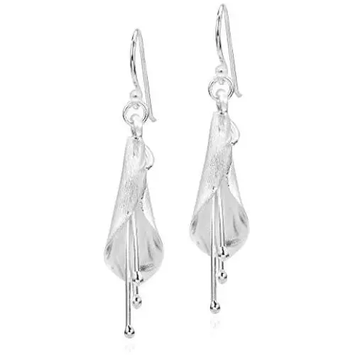 Captivating Flower Pod Calla Lily Floral .925 Sterling Silver Dangle Earrings Captivating Flower Pod Calla Lily Floral .925 Sterling Silver Dangle Earrings