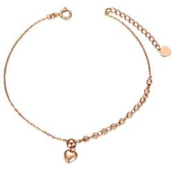 Real 18K Rose Gold Heart Bracelet with Beads Christmas Anniversary Women Jewelry Gifts for Her, Wife, Mother, 6.3''+1.2''