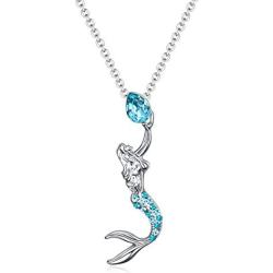 luomart Girls Mermaid Pendant Necklaces Jewelry Gift White Gold Plated Austrian Crystal Birthstone Women Teens