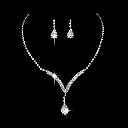 Yikisdy Bride Wedding Necklace Earrings Set Silver Crystal Jewelry Sets Bridal Neck Chain Jewelry Rhinestone Pendant Necklace Accessories Gifts for Women and Girls (Set of 3, 1 necklace and 2 earrings) Yikisdy Bride Wedding Necklace Earrings Set Silver Crystal Jewelry Sets Bridal Neck Chain Jewelry Rhinestone Pendant Necklace Accessories Gifts for Women and Girls (Set of 3, 1 necklace and 2 earrings)