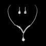 Yikisdy Bride Wedding Necklace Earrings Set Silver Crystal Jewelry Sets Bridal Neck Chain Jewelry Rhinestone Pendant Necklace Accessories Gifts for Women and Girls (Set of 3, 1 necklace and 2 earrings)