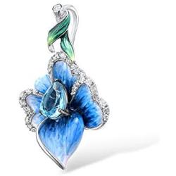 Santuzza Heart Shape Flower Pendant 925 Sterling Silver Exquisite Blue Clover Enamel Fine Jewelry For Women