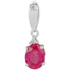 Spectrum Jewels Genuine Oval Shaped Ruby Gemstone 14K White Gold Charm Pendant Handmade Jewelry