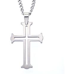 Mens Tungsten Cut-out Cross Pendant Necklace